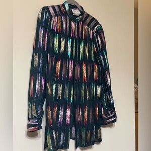 Vintage Teddi of California 
 Striped Button-Up Blouse Festival 80s Metallic